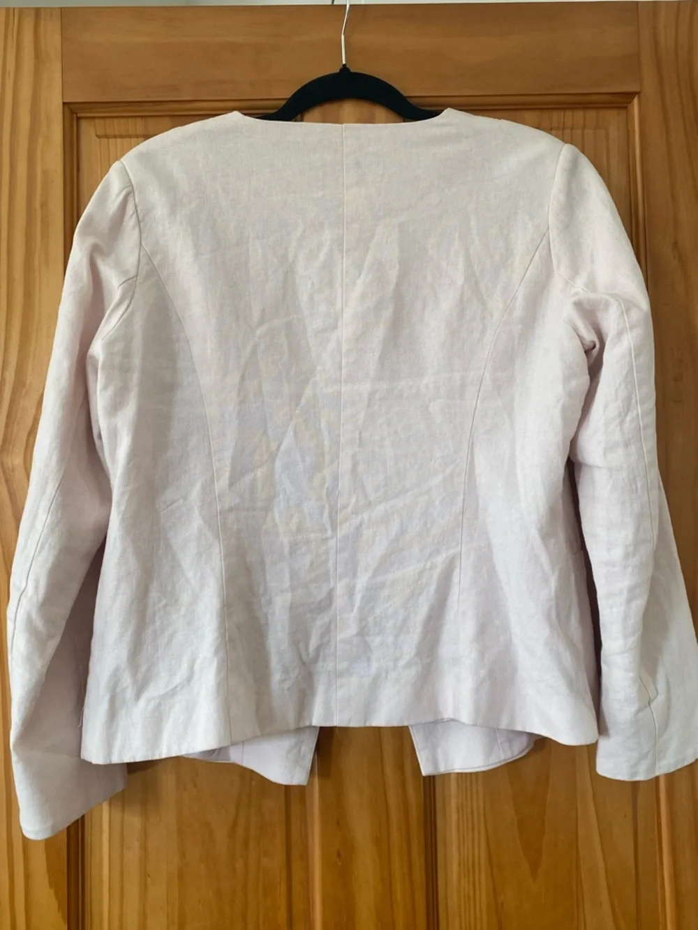 Joie Blush Pink Linen Blend Cropped Blazer Jacket L Minimal Single Button Light - Picture 5 of 10
